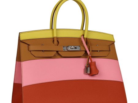 Hermes  Sunrise  Birkin Sellier 35 Rainbow Epsom Palladium Hardware For Discount