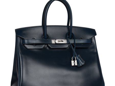 Top Quality Hermes Birkin 35 Bleu De Prusse Box Calf Guilloché Palladium Hardware Online Sale