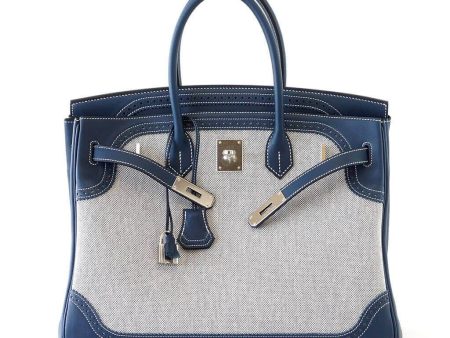 Hermès Ghillies Birkin 35 Blue Bag PHW on Sale