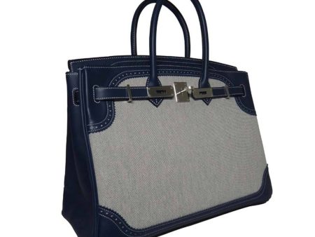 Hermès Birkin Ghillies 35 Bag Blue Toile Hot on Sale