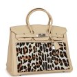 Vintage Hermes Birkin 35 Parchemin Togo and Leopard Troika Palladium Hardware For Discount