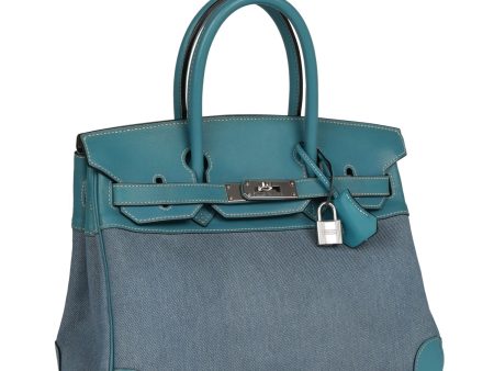 Vintage Hermes Birkin 30 Denim and Blue Jean Gulliver Palladium Hardware Online now