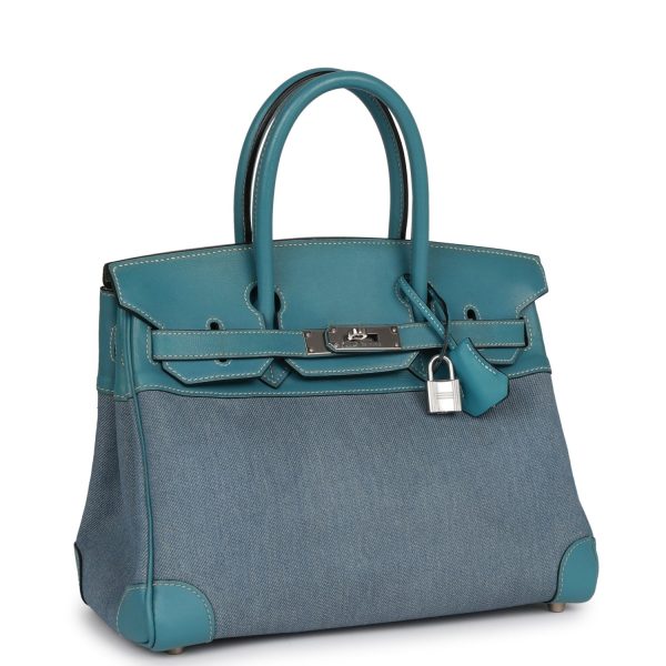 Vintage Hermes Birkin 30 Denim and Blue Jean Gulliver Palladium Hardware Online now