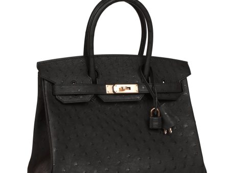 Hermes Birkin 30 Black Ostrich Rose Gold Hardware Cheap