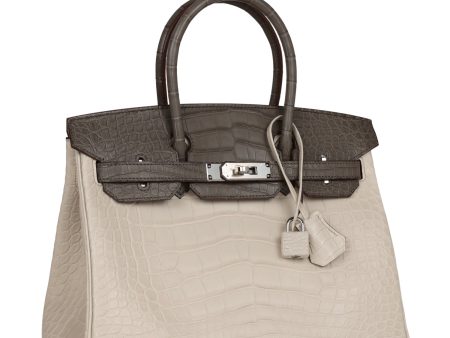 Hermes Bi-color Birkin 30 Beton and Etain Matte Alligator Palladium Hardware For Discount