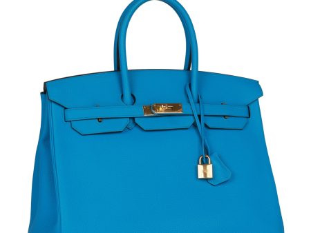 Top Quality Hermes Birkin 35 Bleu Zanzibar Togo Gold Hardware Online now